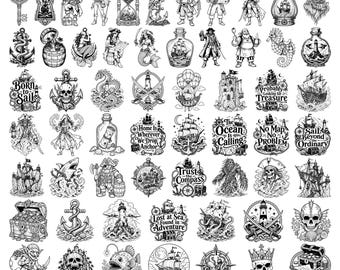 100 Pirate Adventure SVG Bundle, Treasure Map, Sailing Ship, Skull, Mermaid, Ocean PNG