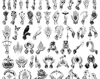 60 Occult Hands Mystical Witchcraft Palmistry Celestial Magic Esoteric Symbol Illustration Collection SVG PNG