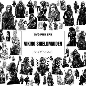 Vikingasköldjungfru SVG-paket | 65 filer – Vilda fornnordiska kvinnor, krigare och nordiska symboler | PNG Svg Eps | Vektor Cricut direktnedladdning