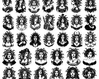 36 Gothic Medusa Women Snake Goddess Dark Mythology Portrait Collection SVG PNG EPS