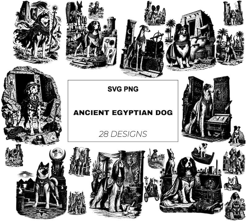 28 Ancient Egyptian Dog Portraits Pharaoh Anubis Hieroglyphic Pyramid ...