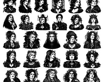 34 Gothic Witchcraft Characterizations Victorian Occultism Enchantress Sorceress Supernatural Illustrations Representations SVG PNG EPS