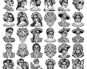 40 Dia de Los Muertos SVG Bundle Sugar Skull Calavera Clipart PNG EPS