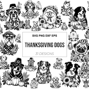 31 Thanksgiving-Hunde-Bundle, Herbstkürbis-Cliparts (SVG, PNG, EPS, DXF)