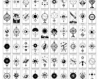 60 Celestial Omens Oracle Astrology Astronomy Moon Planet Star Divination Cards Collection SVG PNG
