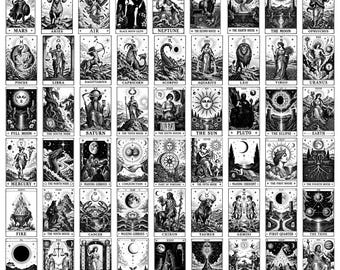 60 Celestial Zodiac Tarot Astrology Oracle Moon Planet Divination Card Collection SVG PNG
