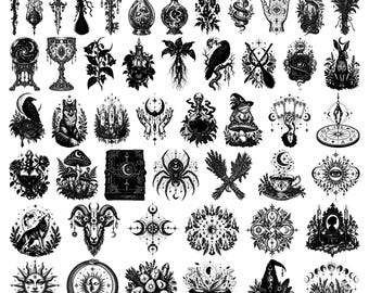 55 Witchcraft Grimoire Supernatural Illustrations Celestial Herbalism Alchemical Divination Spellcasting Esoteric Collection SVG PNG