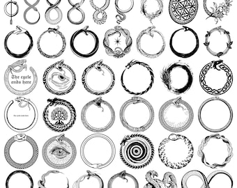 Ouroboros SVG Bundle, Snake Circle Svg Png Eps Dxf, Mystic Serpent Symbol Clipart, Occult Celtic Digital Download, 42 Files