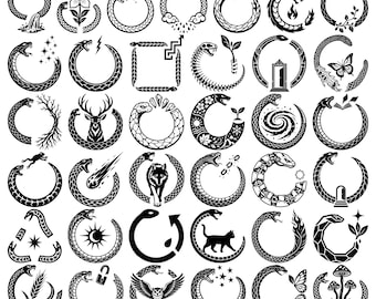 60 Ouroboros Snake Symbols Eternal Cycle Serpent Mystical Emblem Bundle SVG PNG EPS dxf