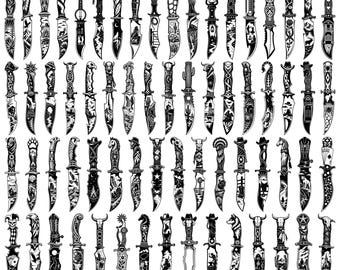 Western Cowboy Knife Bundle 80 SVG PNG, Wild West Dagger Clipart, Rustic Cutting Files