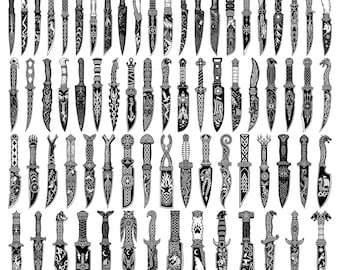 74 Viking Knife SVG Bundle, Norse Celtic Knife Engraving Designs PNG Eps Dxf, Nordic Blade Patterns Cricut Silhouette Laser Cut Files Set