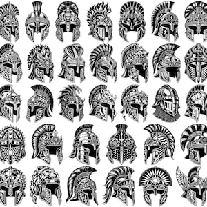 36 Gladiator Helmets Legionary Colosseum Characterizations Reconstructionist Embellishments Illustrations Collection SVG PNG EPS Dxf