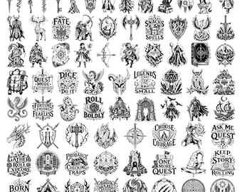 Fantasy RPG Bundle 100 SVG Png Eps, Dungeons Dragons, Dice Quest Adventure Clipart