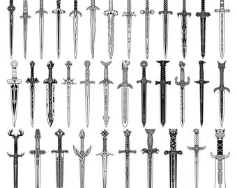 50 Viking Swords SVG PNG EPS dxf Norse Weapons Nordic Blades Medieval Cricut Bundle