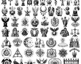 59 Alchemical Symbols Mystical Alchemy Occult Celestial Esoteric Magic Witchcraft Illustrations Collection SVG PNG