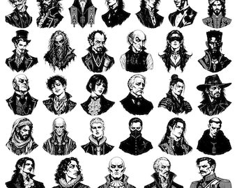 36 Gothic Vampire Men Dark Victorian Dracula Aristocrat Portrait Bundle SVG PNG EPS Dxf