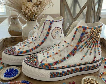 Colorful Bridal Sneakers, Wedding Converse Shoes, Custom Bride Sneakers, Rhinestone Wedding Shoes, Unique Bridal Shoes
