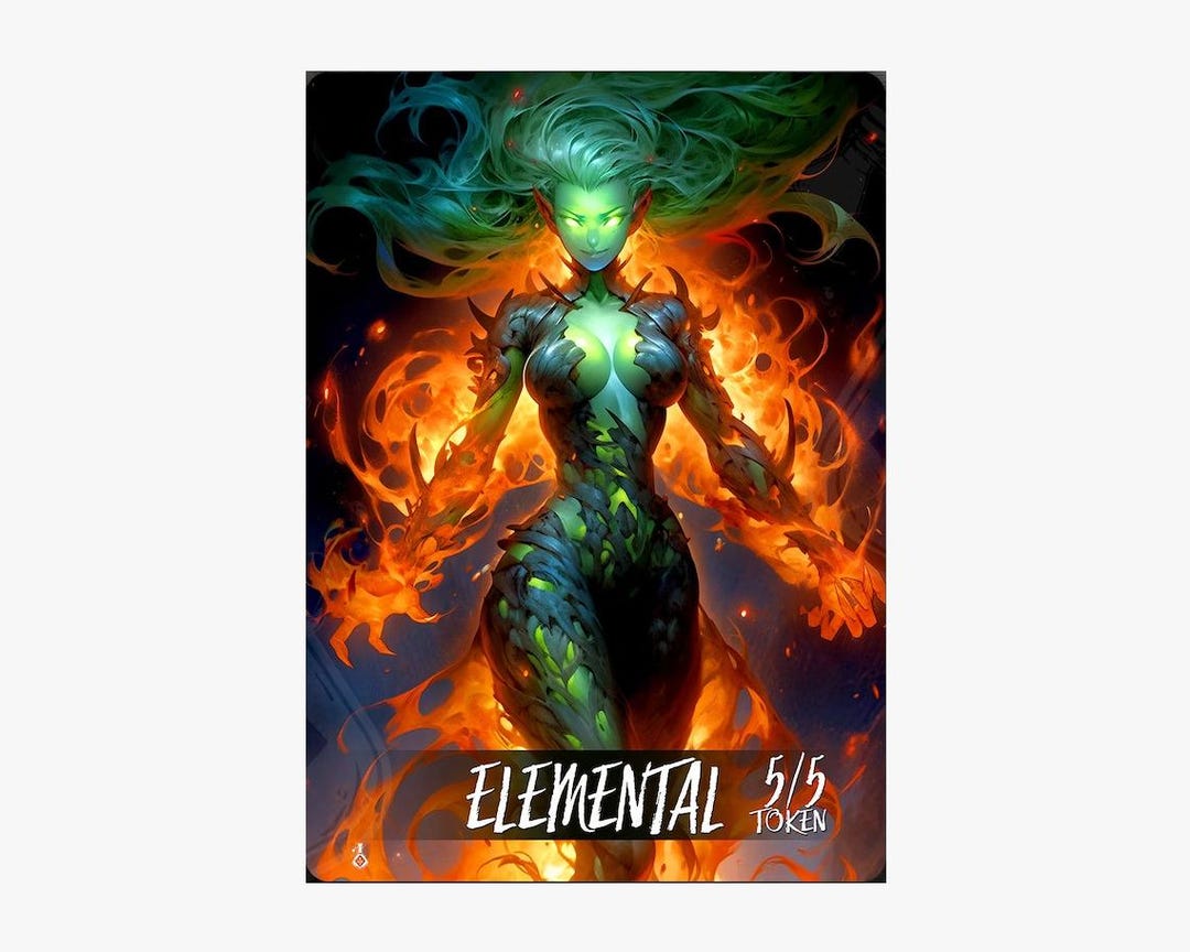 Elemental Token Mtg Magic Card Fullart Holographic Custom Holo Waifu - Etsy