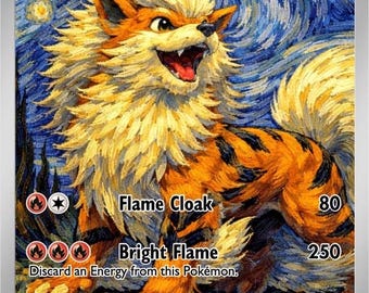 Holograficzna karta z nadrukiem Arcanine Van Gogha