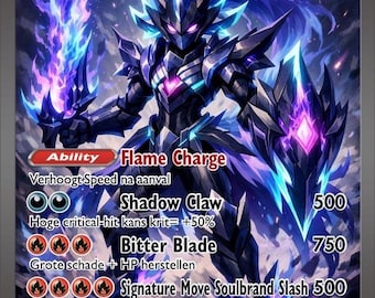 May include: A Mega Ceruledge ex trading card featuring a dark armoured character with glowing purple and blue flames. The card displays 350 HP, the ability Flame Charge, and attacks including Shadow Claw, Bitter Blade, and the move Soulbrand Slash.
