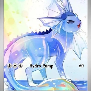 May include: A Vaporeon trading card featuring a blue, aquatic creature with a large finned collar and tail. The card displays 130 HP, the Hydro Pump attack with 60 damage, and the text 009/897, 2023 Pokemon/Nintendo/Creatures/GAME FREAK.