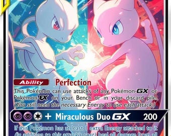 Mewtwo i Mew Gx spersonalizowana karta holograficzna