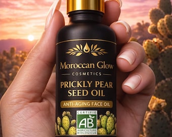 Aceite puro de semillas de higo chumbo para el rostro, sérum facial antiedad, tratamiento natural contra las arrugas, aceite de belleza de cactus orgánico prensado en frío Moroccan Glow.
