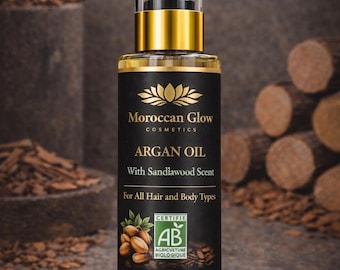 Aceite de argán marroquí con aroma a sándalo para cabello y cuerpo, sérum de argán con un cálido aroma amaderado, crema hidratante corporal de lujo para un brillo radiante.