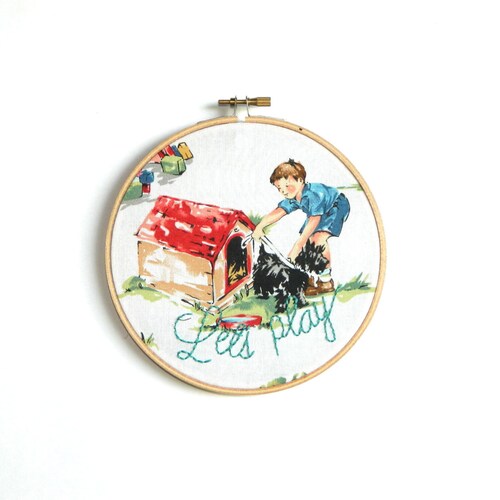 Let's play embroidery hoop wall art