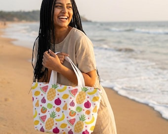 Lancheira | Estampa colorida de frutas tropicais / Abacaxi, Melancia e Romã