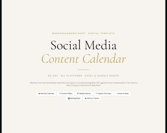 Calendario di 30 giorni per i contenuti dei social media / Pianificatore per Instagram, TikTok e Pinterest (Excel, Fogli Google)