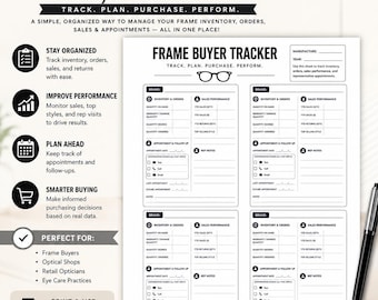 Frame Buyer Tracker PDF | Optical Inventory Tracker | Frame Ordering Log | Optical Office Printable | Eyewear Buyer Planner