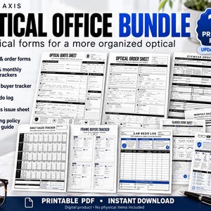 Optical Office Bundle Printable PDF | 10 Pages of Order Forms, Quote Sheet, Sales Trackers & Optician Job Aids