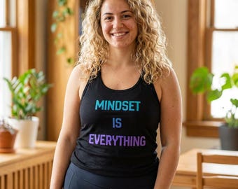 Canotta con scritta "La mentalità è tutto" / Citazione motivazionale ispiratrice con spalline incrociate