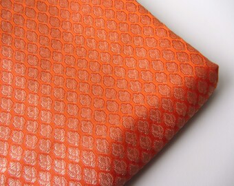 orange small golden flowers silk brocade fabric nr 217 fat quarter