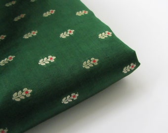 Bottle green small golden flowers silk brocade fabric nr 1-130 for 1/4 yard