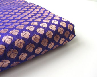 Cobalt blue gold flowers on kobalt blue India silk fabric nr 170 fat quarter