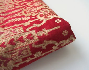 Wine red gold flowers large design kinkhab heavy Indian silk brocade fabric nr. 1-145 for 1/4 yard