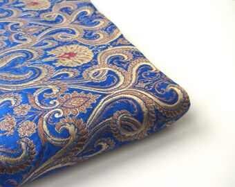 Kobalt blue gold red gold heavy Indian silk brocade fabric nr 563 fat quarter