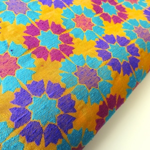 Colorful Red yellow blue graphic flowers India velvet silk brocade fabric nr 165 REMNANT image 5