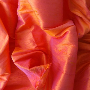 Orange pink wedding bridal shantung raw silk fabric number 749  - per yard or meter
