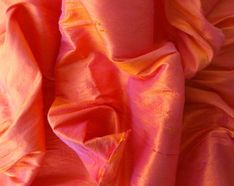 Tela de seda cruda shantung para novia, naranja, rosa, número 749, cortada a medida o metro