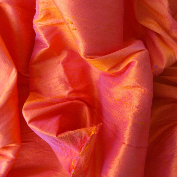 Orange pink wedding bridal shantung raw silk fabric number 749  - per yard or meter