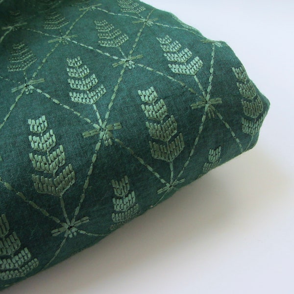 Forrest green trees embroidered tussar silk perfect for kaftan fabric nr 1-090 - 1/4 yard