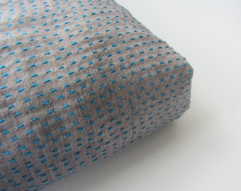 Blue on gray kantha thread embroidered tussar silk perfect for kaftan or fabric nr 1-153 - 1/4 yard