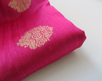 Hot Pink gold flower raw silk brocade Indian fabric nr 1-118 - 1/4 yard