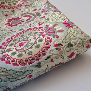 Tela de brocado de seda india: diseño kinkhab beige, rosa y dorado (1/4 yarda) n.° 1-176