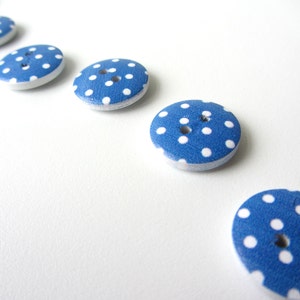 Blue and white polka dots wooden button 18 mm set of ten buttons nr 23