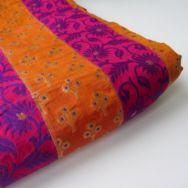 Orange purple pink gold flowers silk brocade fabric nr. 1-011 - 1/4 yard