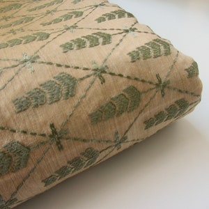 Beige green trees leaves embroidered tussar silk perfect for kaftan fabric nr 1-091 - 1/4 yard